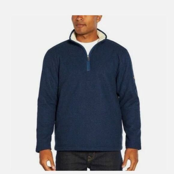 NWT Orvis Men’s Blue Quarter Zip Sherpa Lined Pullover Sweater Size L - Picture 1 of 9